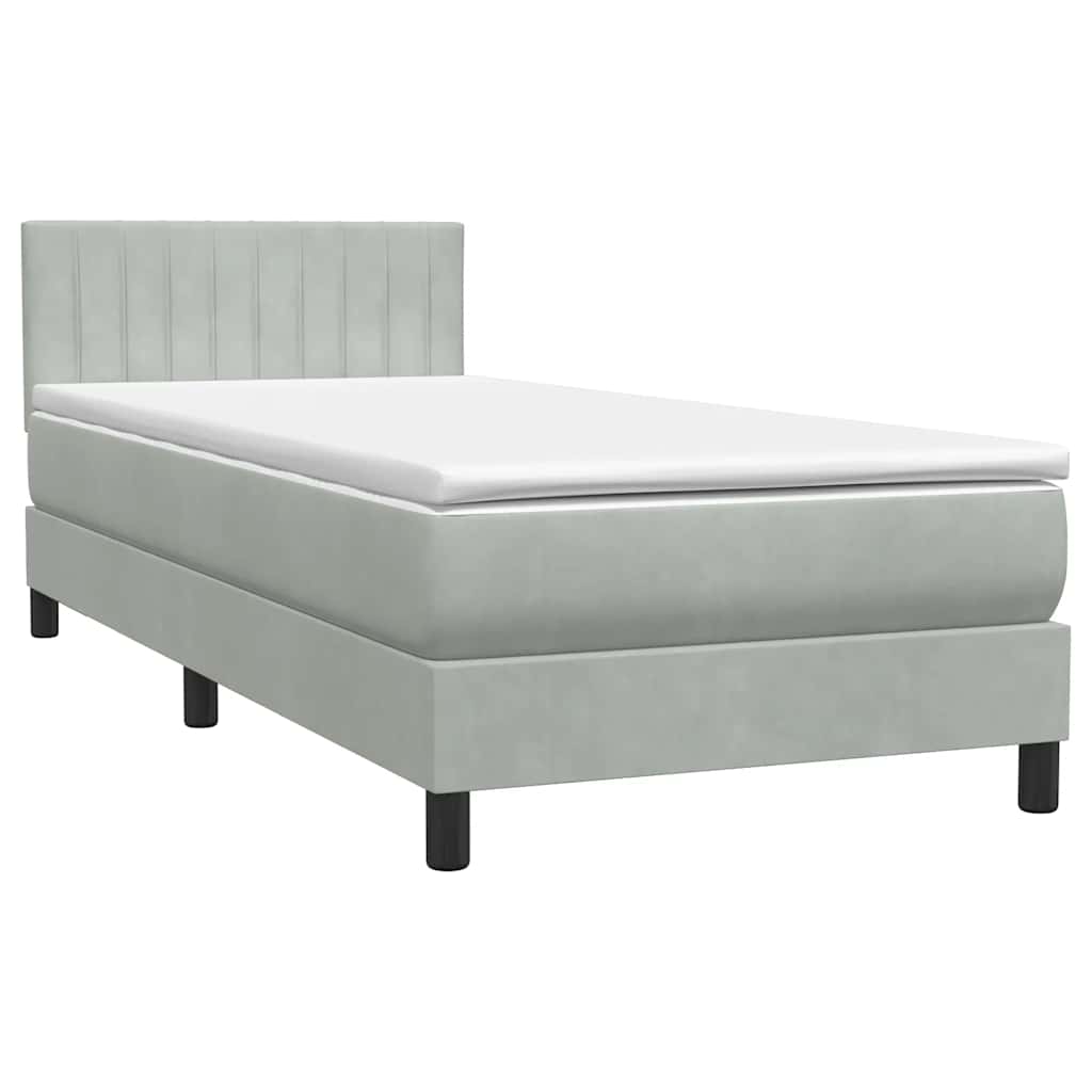 Κρεβάτι Boxspring με Στρώμα & LED ανοιχτό γκρι 90x210 cm Βελούδινο