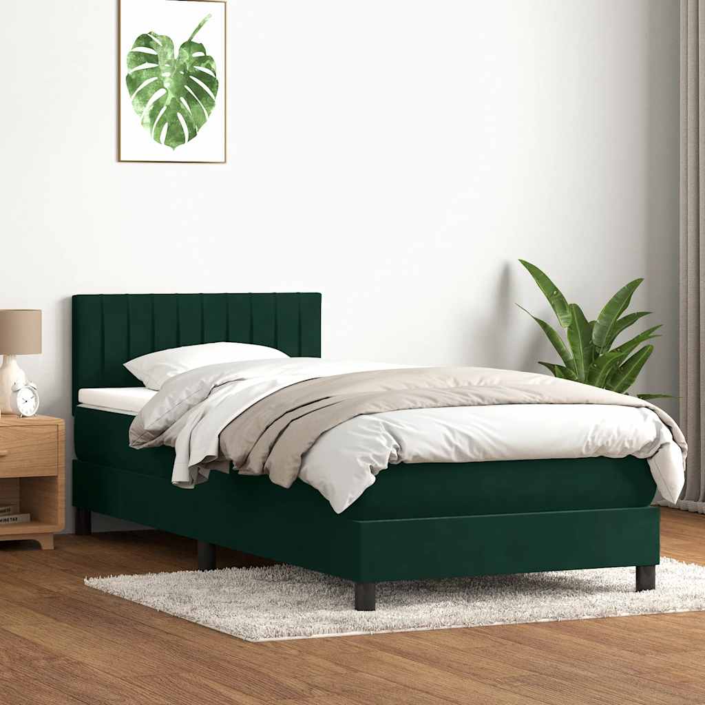 Κρεβάτι Boxspring με Στρώμα & LED σκούρο πράσινο 90x210εκ. Βελούδινο