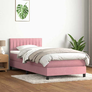 Κρεβάτι Boxspring με Στρώμα & LED ροζ 90x210 εκ. Βελούδινο - Pakobazaar