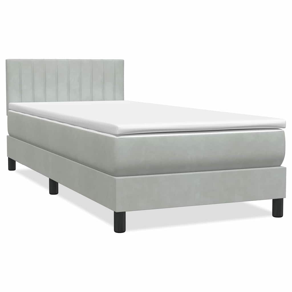 Κρεβάτι Boxspring με Στρώμα & LED Ανοιχτό Γκρι 100x210 εκ. Βελούδινο - Pakobazaar