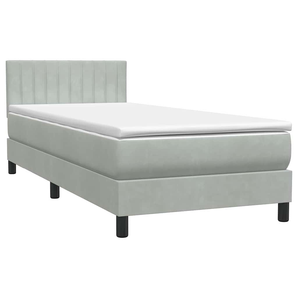 Κρεβάτι Boxspring με Στρώμα & LED Ανοιχτό Γκρι 100x210 εκ. Βελούδινο
