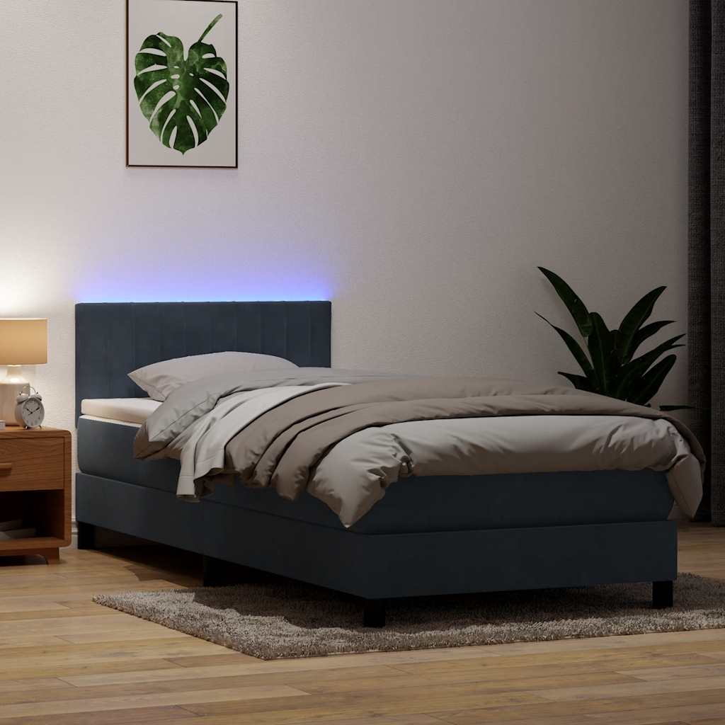 Κρεβάτι Boxspring με Στρώμα & LED Σκούρο Γκρι 100x210 εκ. Βελούδινο - Pakobazaar