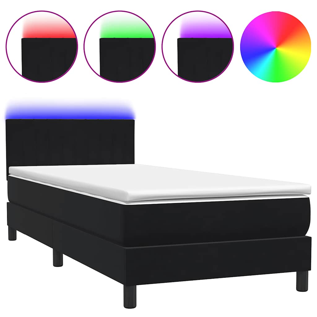 Κρεβάτι Boxspring με Στρώμα & LED Μαύρο 100x210 cm Βελούδινο - Pakobazaar