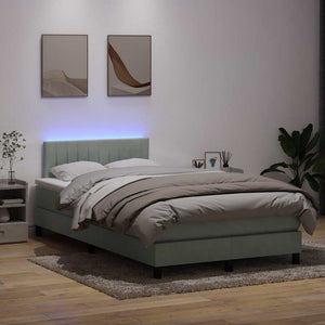 Κρεβάτι Boxspring με Στρώμα & LED Ανοιχτό Γκρι 120x210 εκ. Βελούδινο