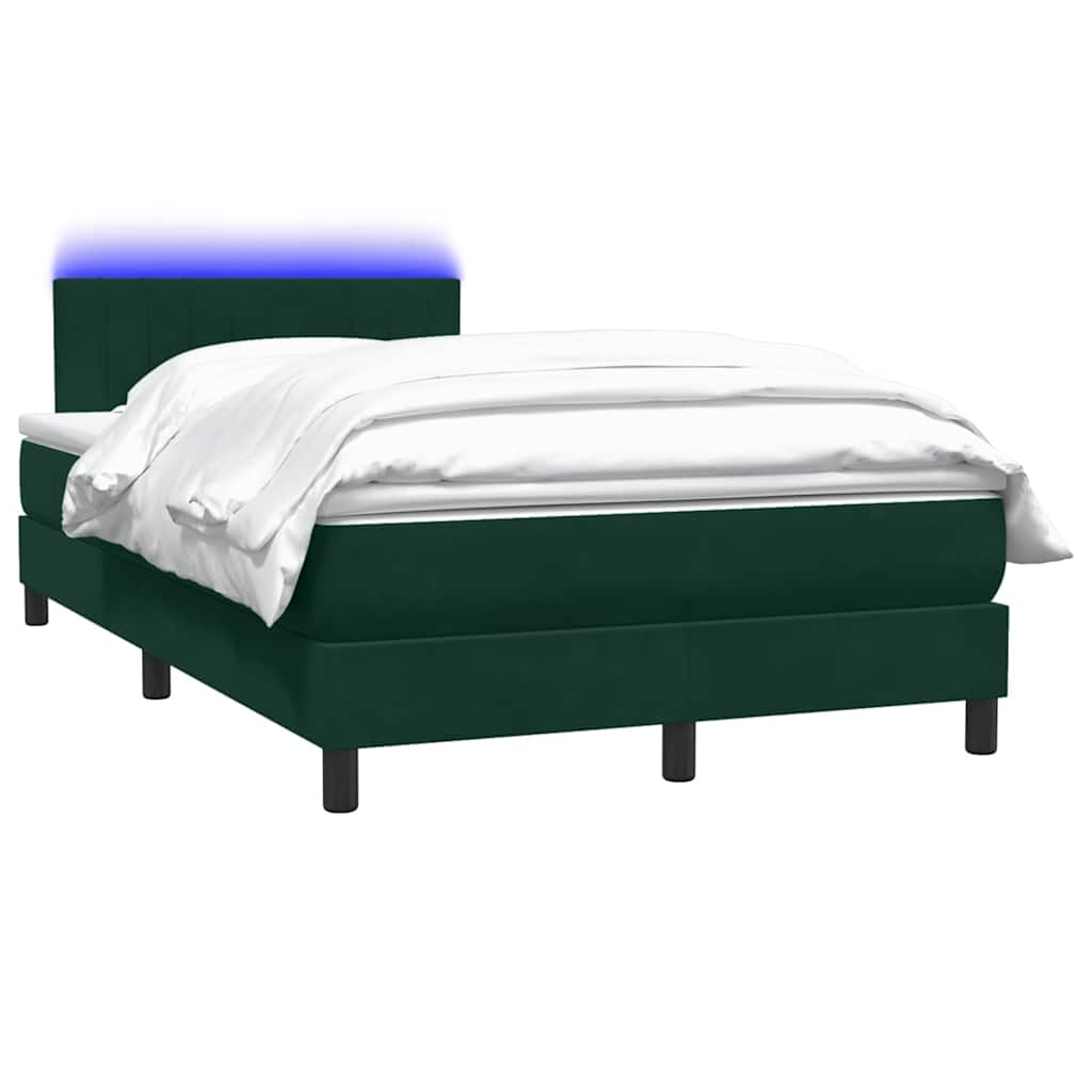 Κρεβάτι Boxspring με Στρώμα & LED Σκούρο Πράσινο 120x210εκ. Βελούδινο - Pakobazaar