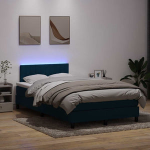 Κρεβάτι Boxspring με Στρώμα & LED Σκούρο Μπλε 120x210 εκ. Βελούδινο - Pakobazaar