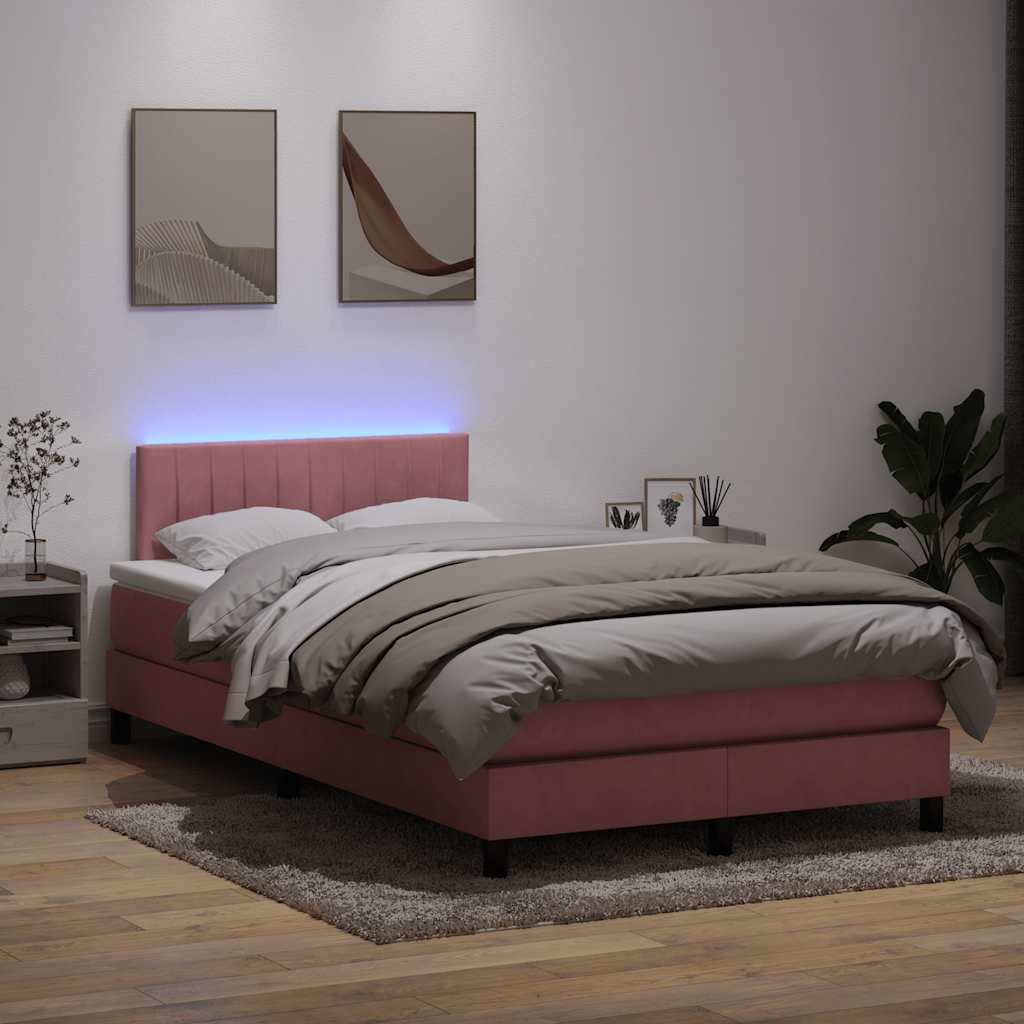 Κρεβάτι Boxspring με Στρώμα & LED Ροζ 120x210 εκ. Βελούδινο