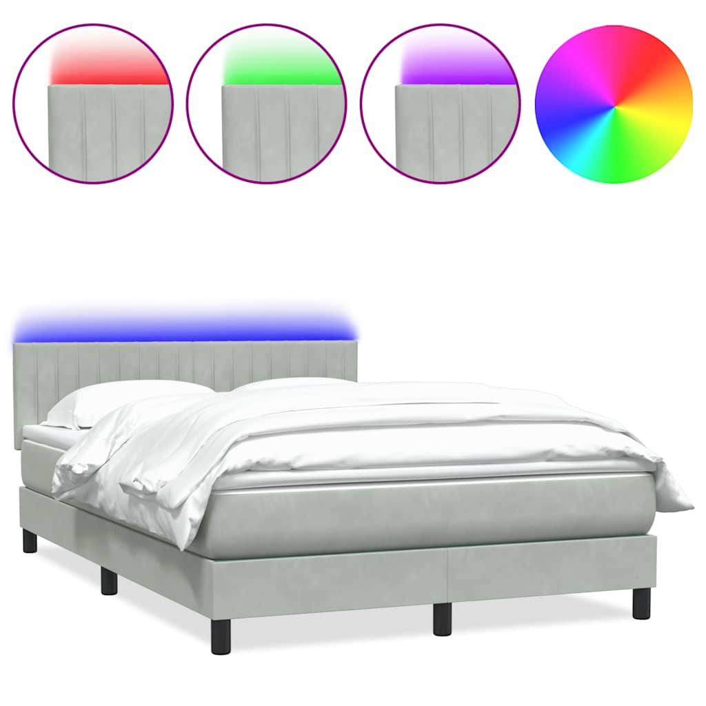 Κρεβάτι Boxspring με Στρώμα & LED Ανοιχτό Γκρι 140x210 εκ. Βελούδινο - Pakobazaar