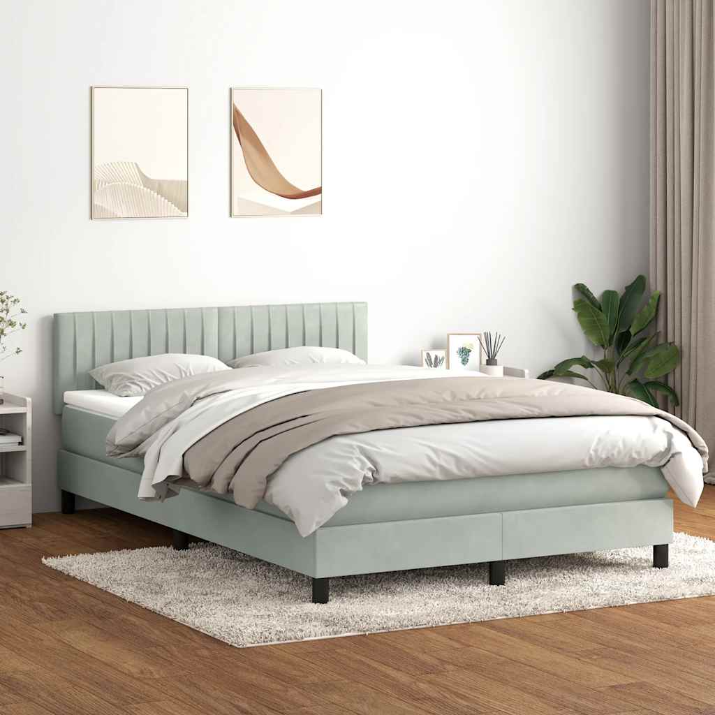 Κρεβάτι Boxspring με Στρώμα & LED Ανοιχτό Γκρι 140x210 εκ. Βελούδινο - Pakobazaar