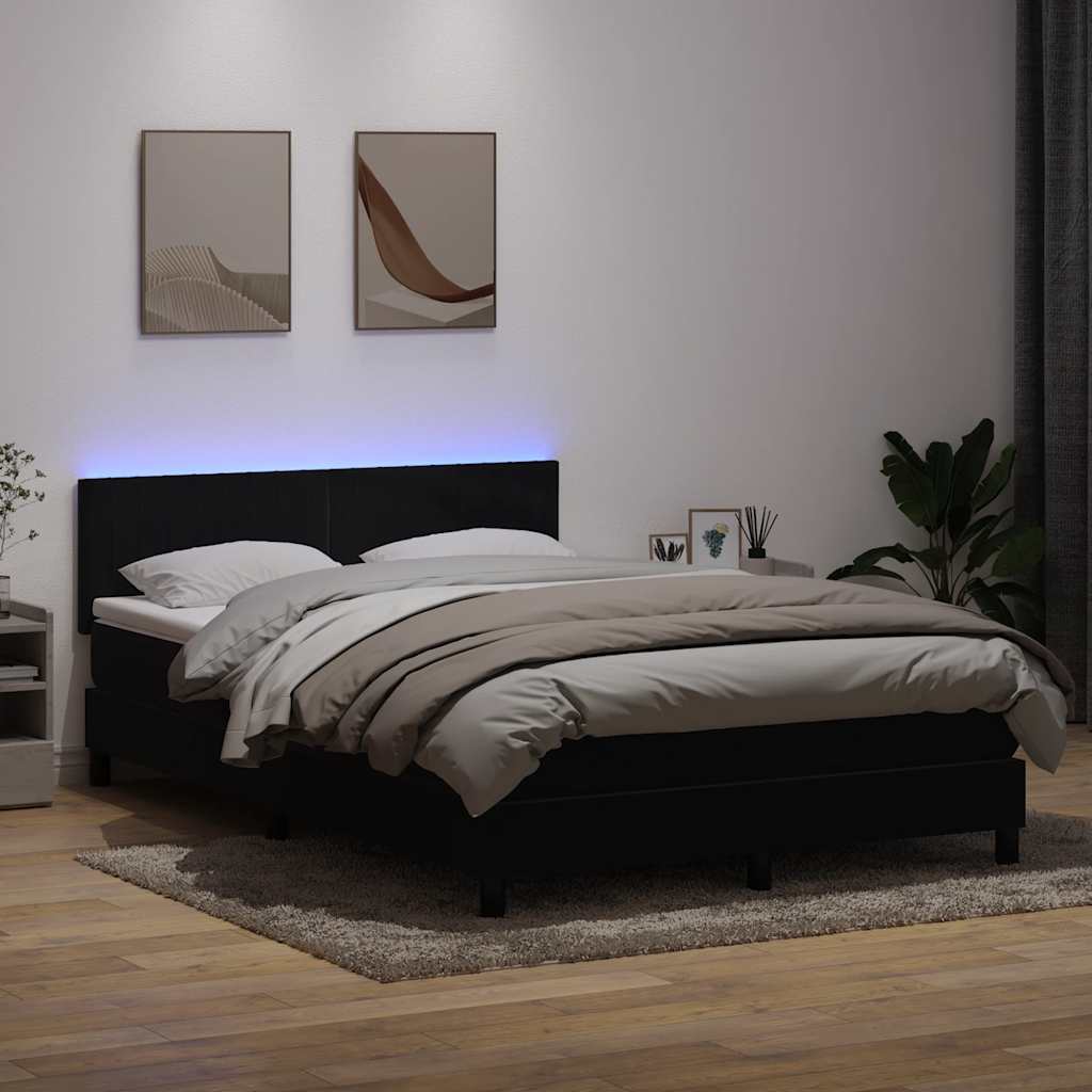 Κρεβάτι Boxspring με Στρώμα & LED Μαύρο 1140x210 εκ. Βελούδινο - Pakobazaar