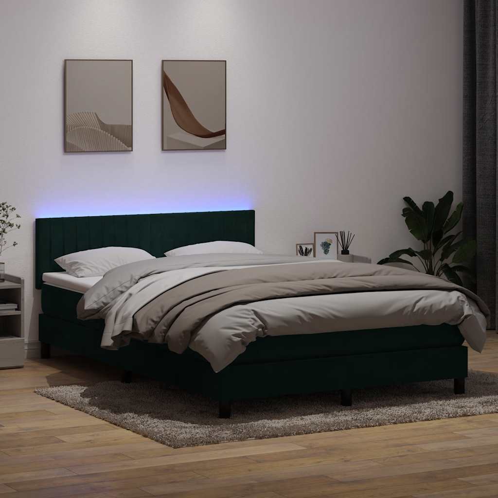 Κρεβάτι Boxspring με Στρώμα & LED Σκούρο Πράσινο 140x210εκ. Βελούδινο