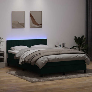 Κρεβάτι Boxspring με Στρώμα & LED Σκούρο Πράσινο 140x210εκ. Βελούδινο