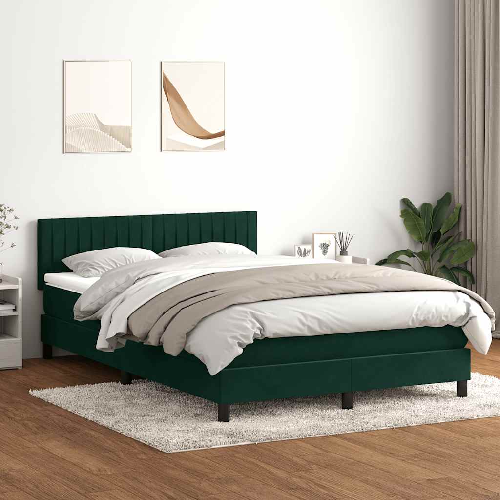 Κρεβάτι Boxspring με Στρώμα & LED Σκούρο Πράσινο 140x210εκ. Βελούδινο