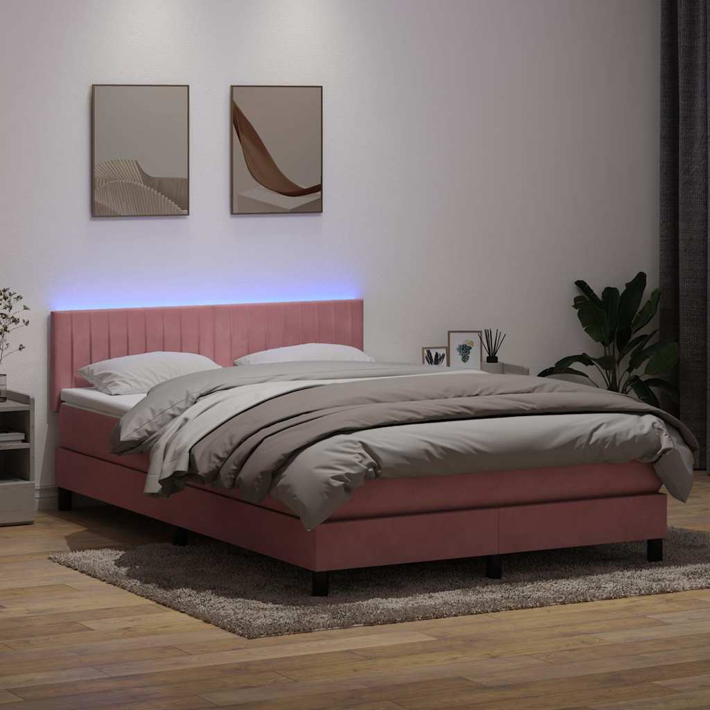 Κρεβάτι Boxspring με Στρώμα & LED Ροζ 140x210 εκ. Βελούδινο