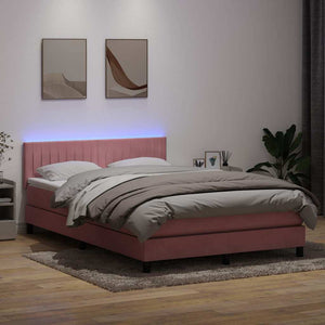 Κρεβάτι Boxspring με Στρώμα & LED Ροζ 140x210 εκ. Βελούδινο