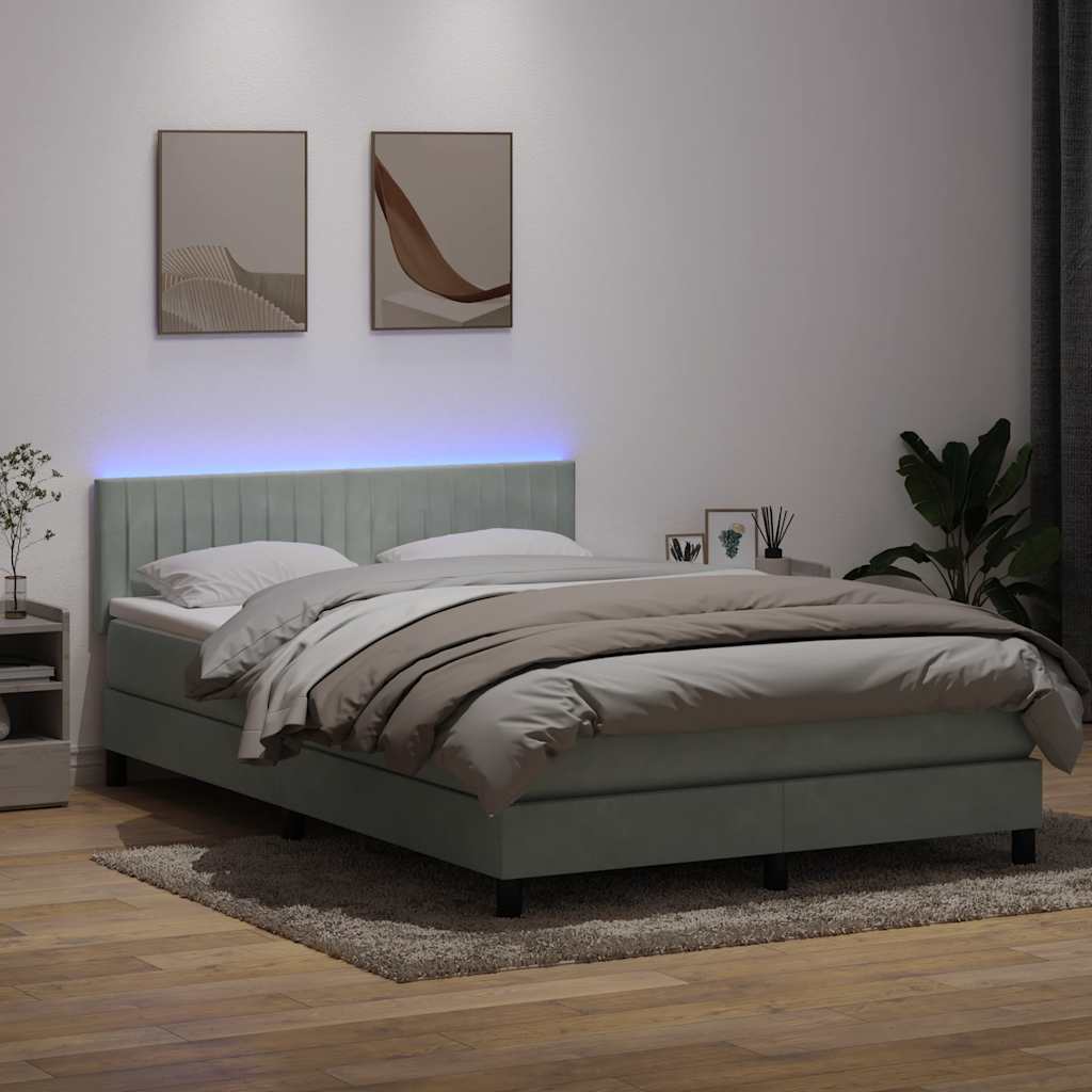 Κρεβάτι Boxspring με Στρώμα & LED Ανοιχτό Γκρι 160x210 εκ. Βελούδινο