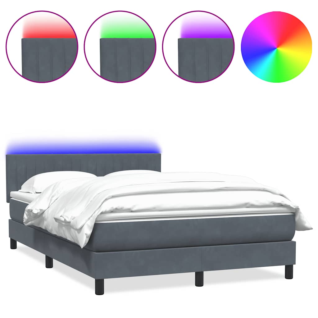 Κρεβάτι Boxspring με Στρώμα & LED Σκούρο Γκρι 160x210 εκ. Βελούδινο - Pakobazaar