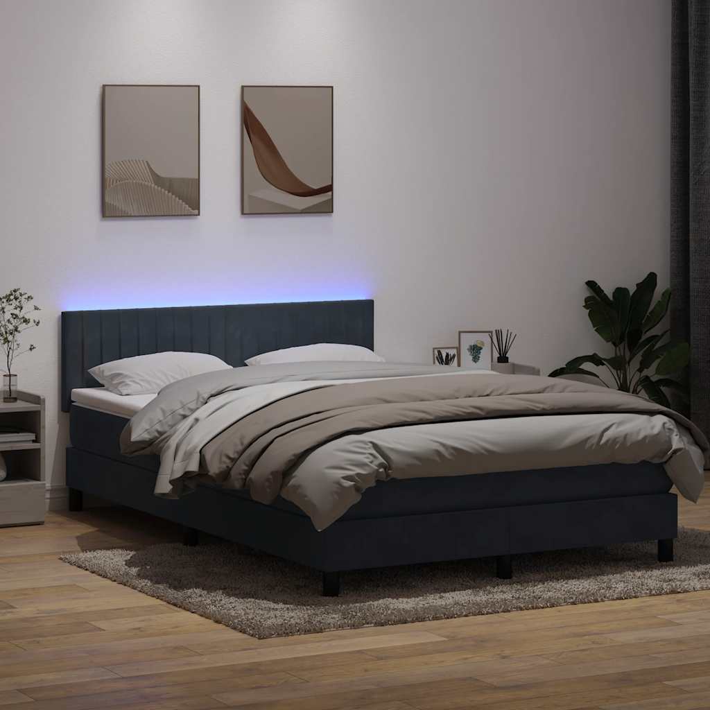 Κρεβάτι Boxspring με Στρώμα & LED Σκούρο Γκρι 160x210 εκ. Βελούδινο - Pakobazaar