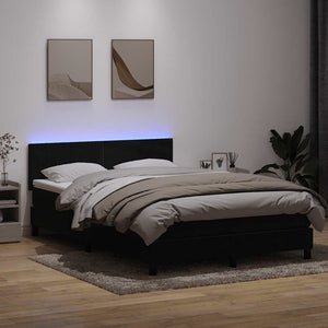 Κρεβάτι Boxspring με Στρώμα & LED Μαύρο 160x210 εκ. Βελούδινο
