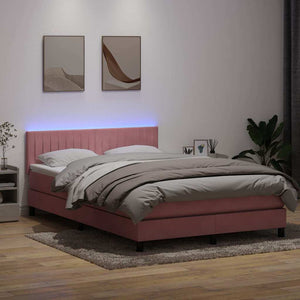 Κρεβάτι Boxspring με Στρώμα & LED Ροζ 160x210 εκ. Βελούδινο