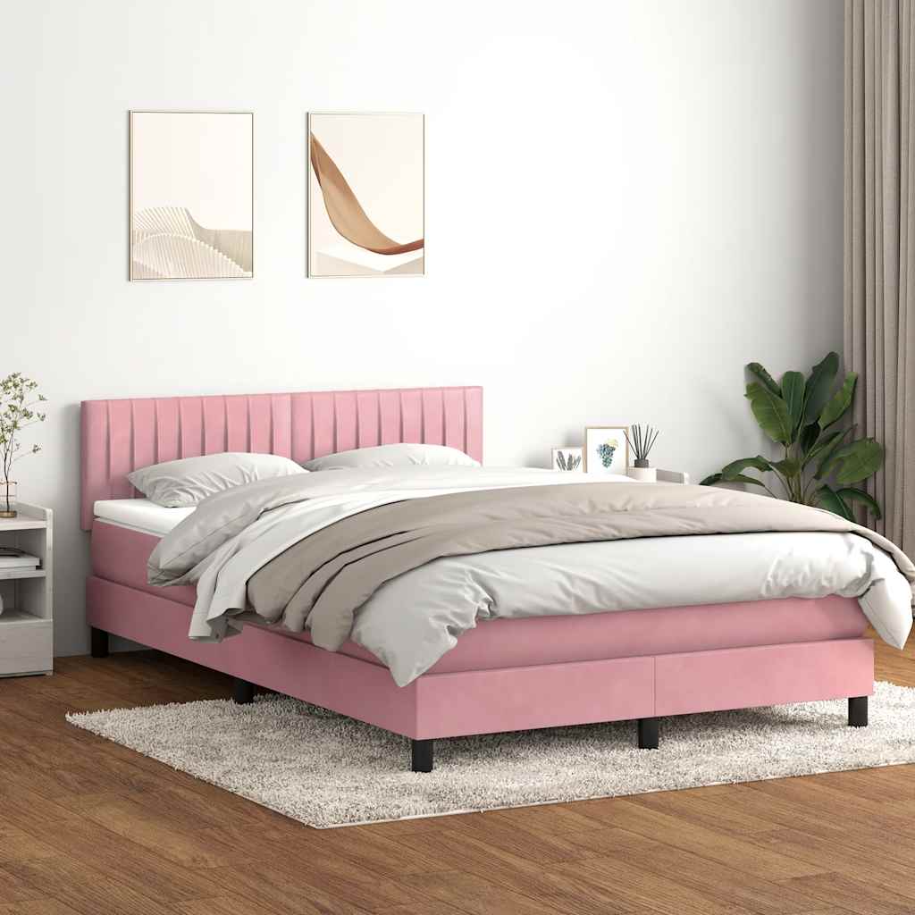 Κρεβάτι Boxspring με Στρώμα & LED Ροζ 160x210 εκ. Βελούδινο