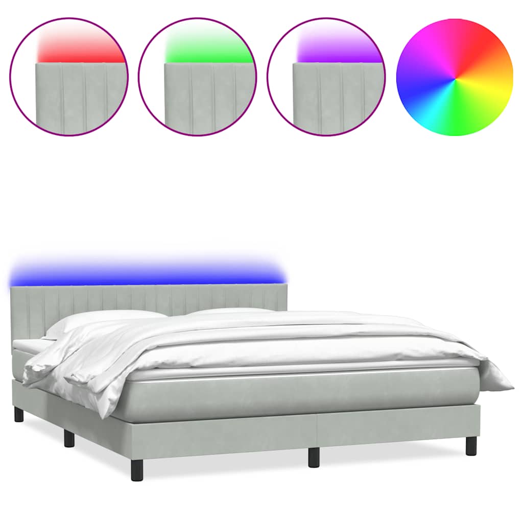 Κρεβάτι Boxspring με Στρώμα & LED Ανοιχτό Γκρι 180x210 εκ. Βελούδινο - Pakobazaar