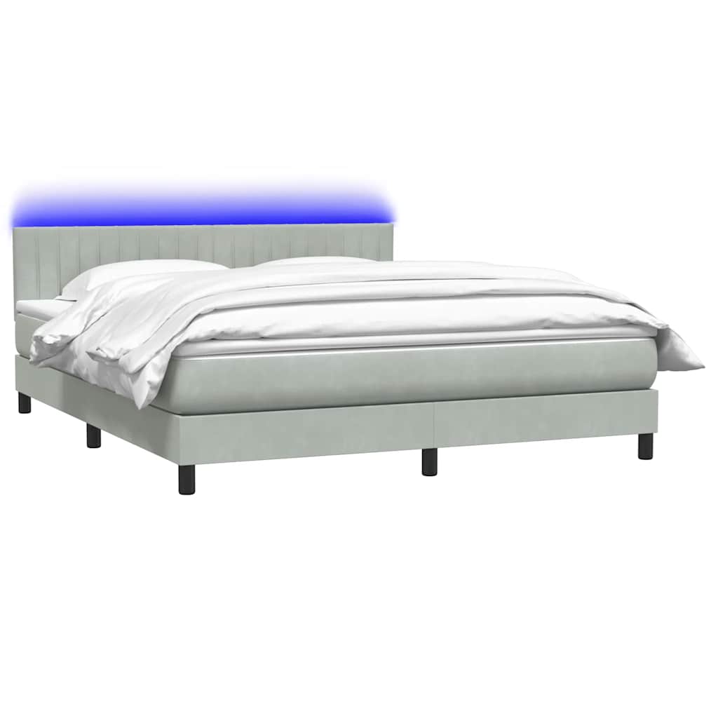 Κρεβάτι Boxspring με Στρώμα & LED Ανοιχτό Γκρι 180x210 εκ. Βελούδινο - Pakobazaar