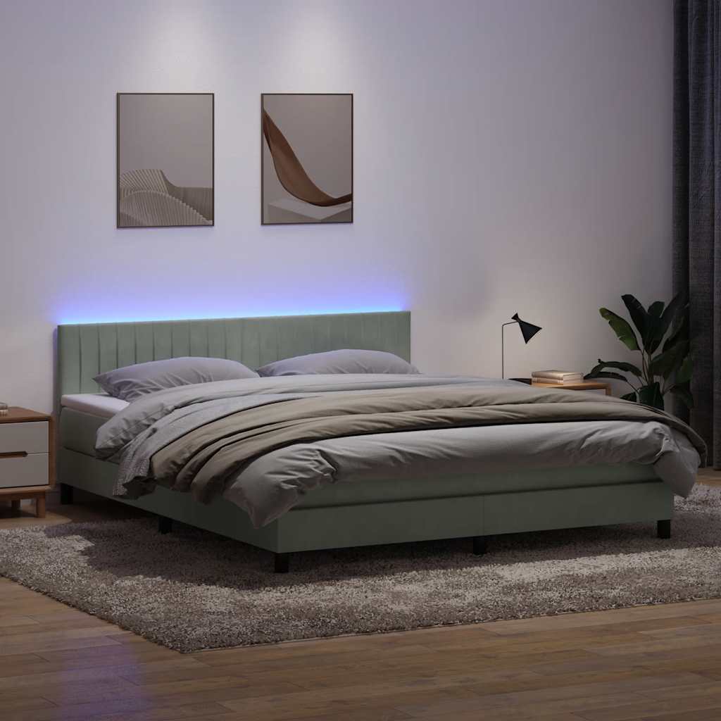 Κρεβάτι Boxspring με Στρώμα & LED Ανοιχτό Γκρι 180x210 εκ. Βελούδινο - Pakobazaar