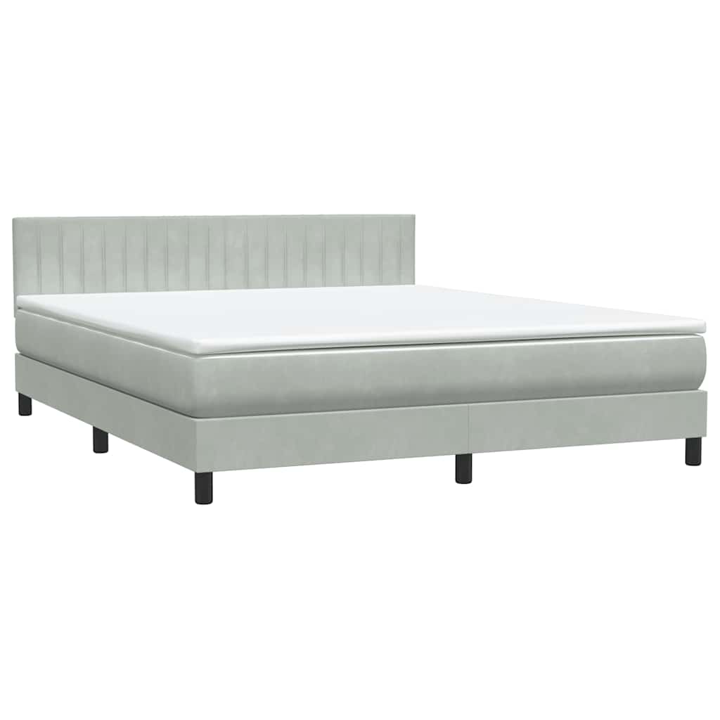 Κρεβάτι Boxspring με Στρώμα & LED Ανοιχτό Γκρι 180x210 εκ. Βελούδινο - Pakobazaar