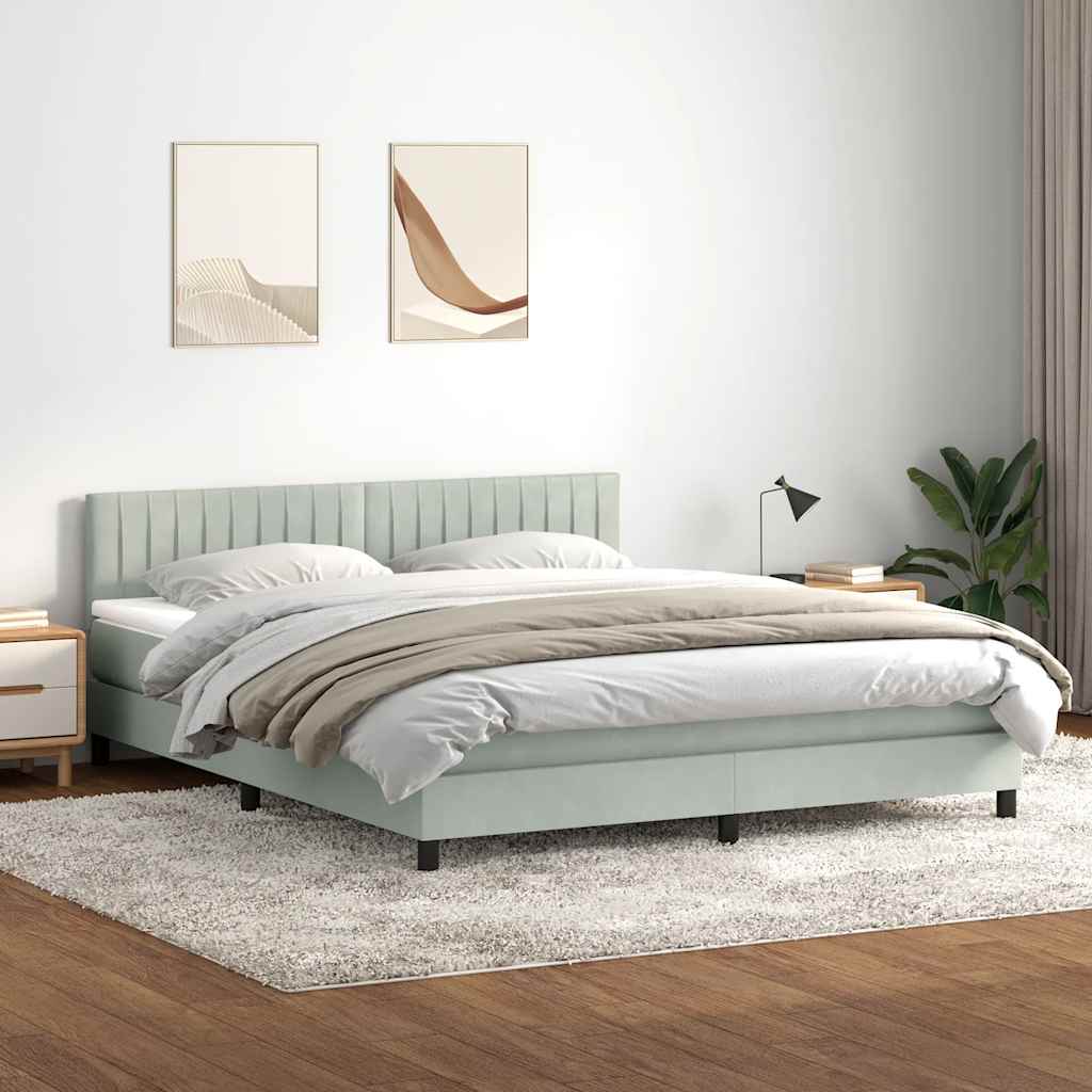 Κρεβάτι Boxspring με Στρώμα & LED Ανοιχτό Γκρι 180x210 εκ. Βελούδινο - Pakobazaar