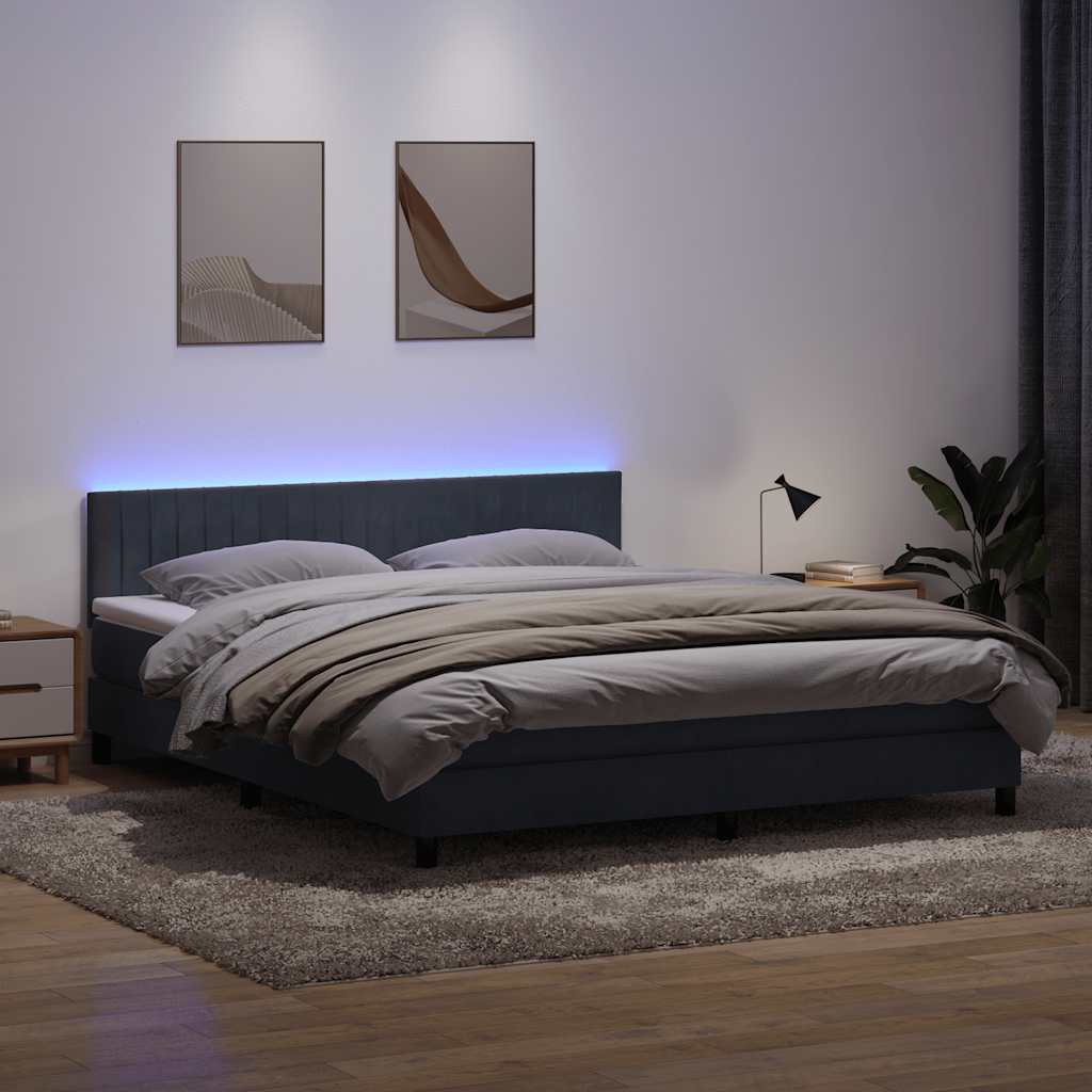 Κρεβάτι Boxspring με Στρώμα & LED Σκούρο Γκρι 180x210 εκ. Βελούδινο