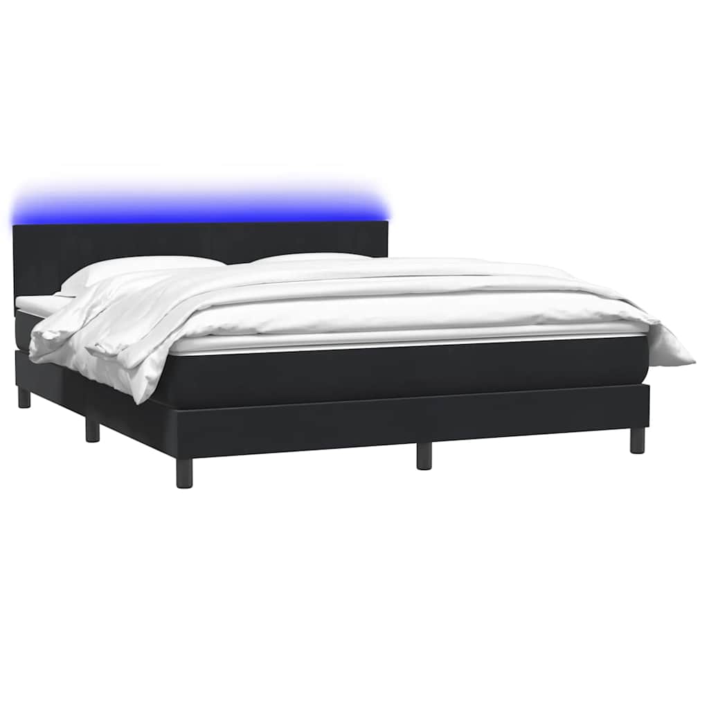 Κρεβάτι Boxspring με Στρώμα & LED Μαύρο 180x210 εκ. Βελούδινο