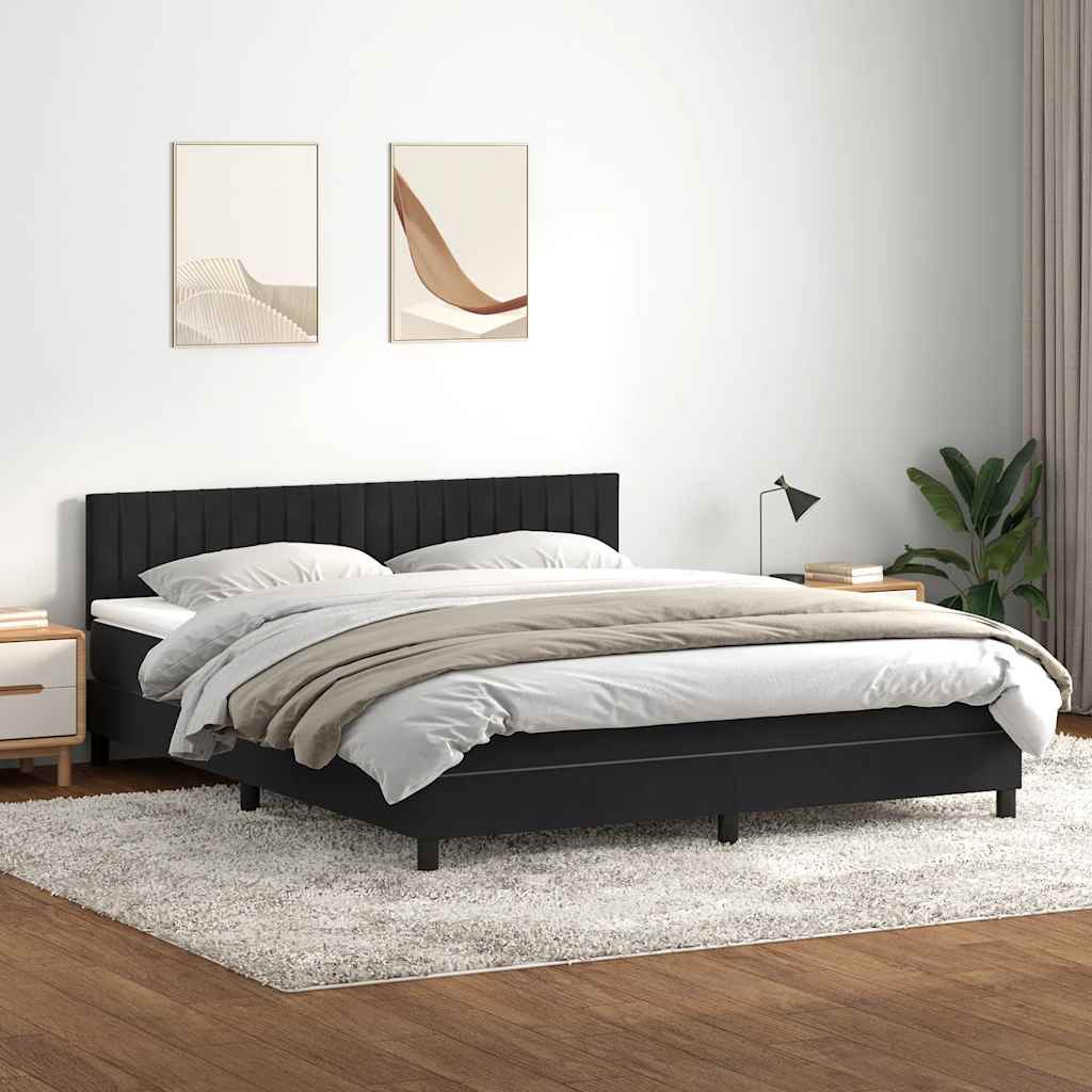 Κρεβάτι Boxspring με Στρώμα & LED Μαύρο 180x210 εκ. Βελούδινο - Pakobazaar