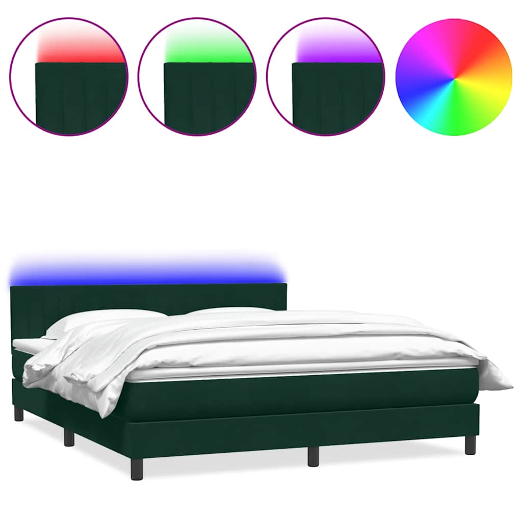 Κρεβάτι Boxspring με Στρώμα & LED Σκούρο Πράσινο 180x210εκ. Βελούδινο