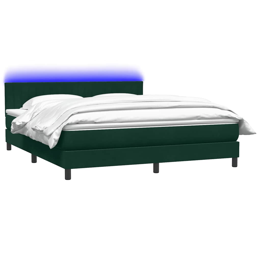 Κρεβάτι Boxspring με Στρώμα & LED Σκούρο Πράσινο 180x210εκ. Βελούδινο