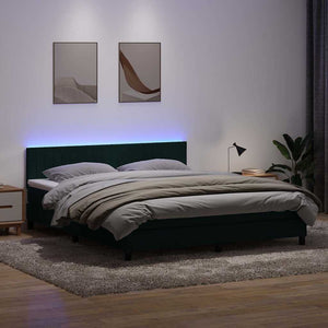 Κρεβάτι Boxspring με Στρώμα & LED Σκούρο Πράσινο 180x210εκ. Βελούδινο