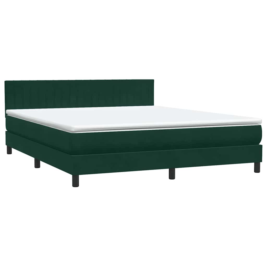 Κρεβάτι Boxspring με Στρώμα & LED Σκούρο Πράσινο 180x210εκ. Βελούδινο