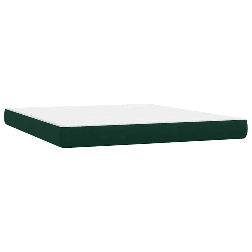 Κρεβάτι Boxspring με Στρώμα & LED Σκούρο Πράσινο 180x210εκ. Βελούδινο
