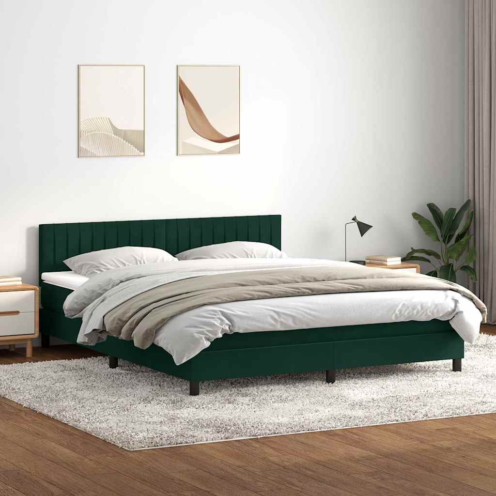 Κρεβάτι Boxspring με Στρώμα & LED Σκούρο Πράσινο 180x210εκ. Βελούδινο