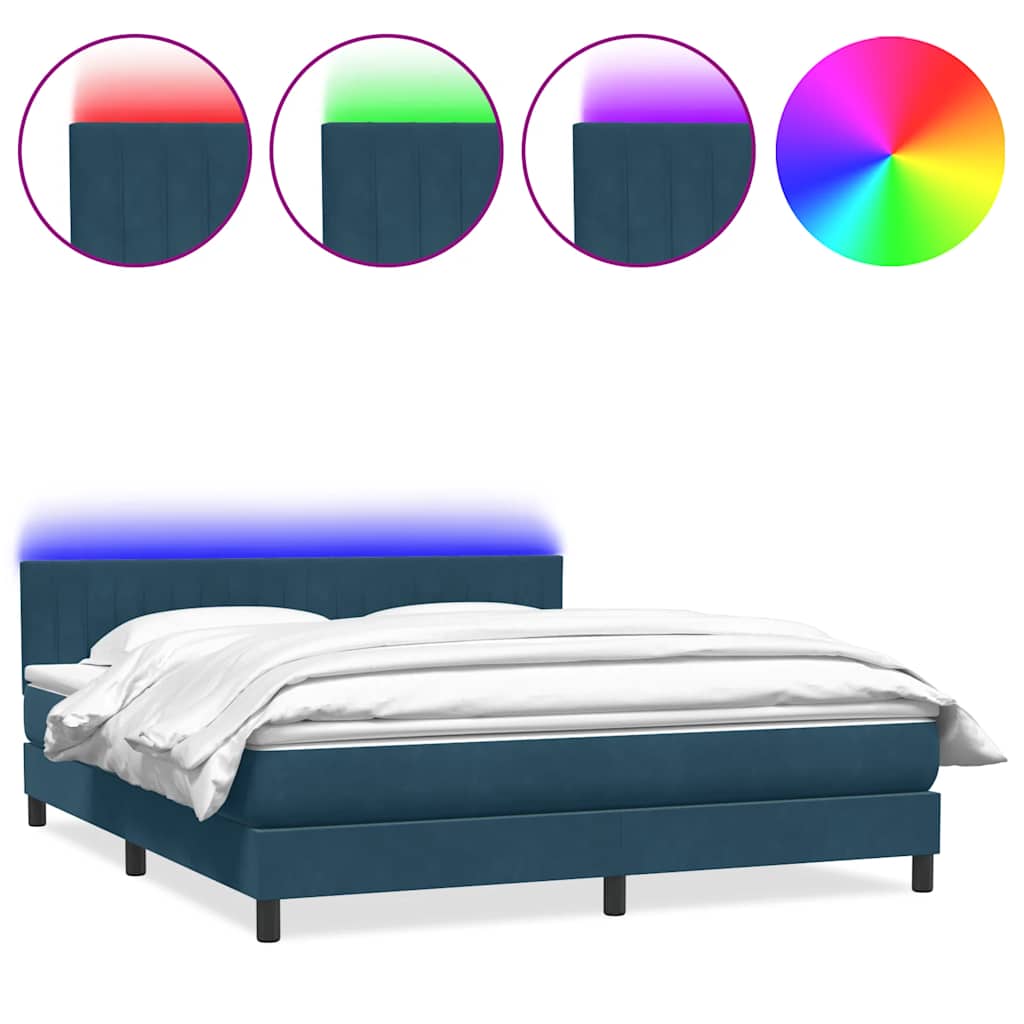 Κρεβάτι Boxspring με Στρώμα & LED Σκούρο Μπλε 180x210 εκ. Βελούδινο - Pakobazaar