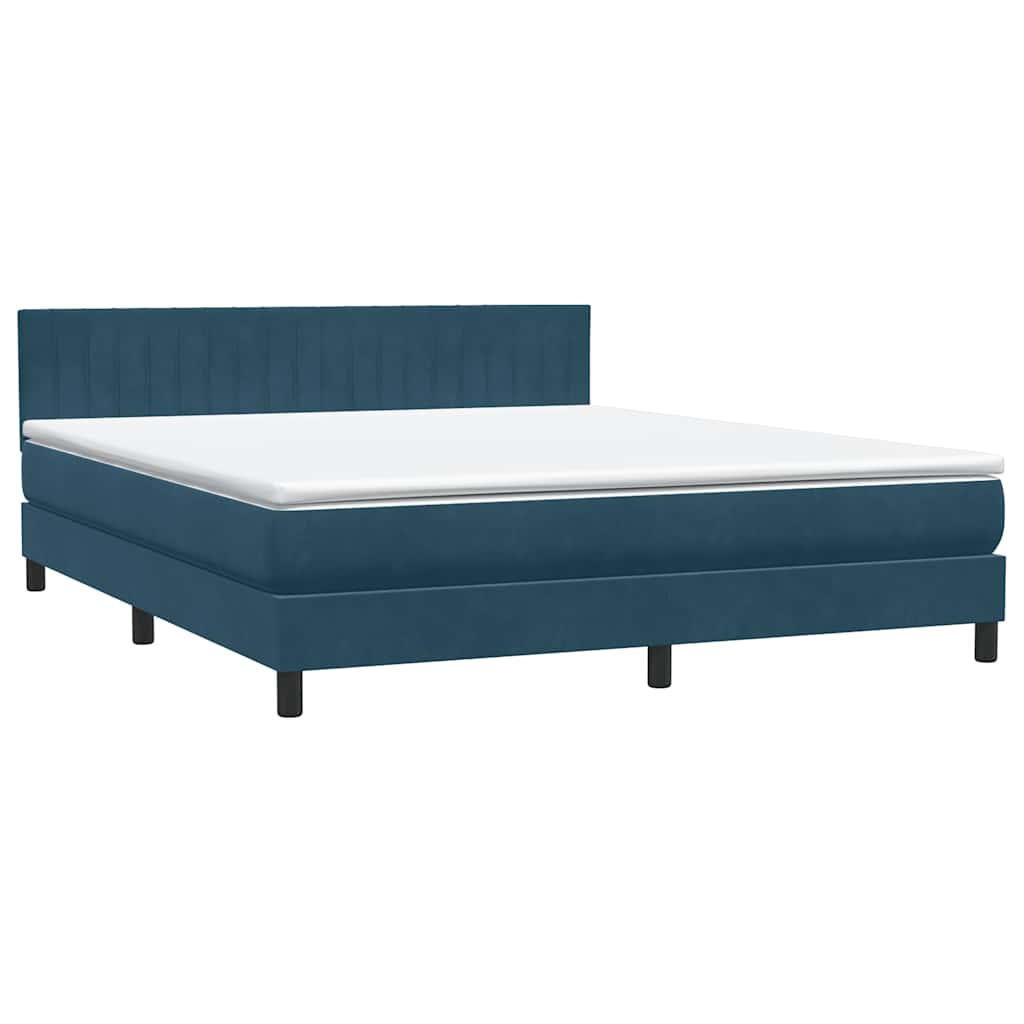 Κρεβάτι Boxspring με Στρώμα & LED Σκούρο Μπλε 180x210 εκ. Βελούδινο - Pakobazaar