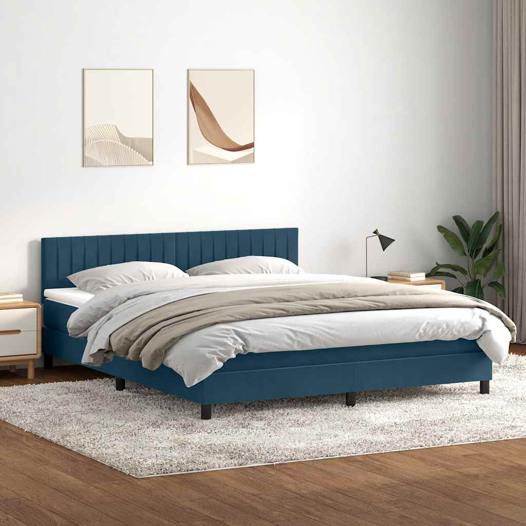 Κρεβάτι Boxspring με Στρώμα & LED Σκούρο Μπλε 180x210 εκ. Βελούδινο - Pakobazaar
