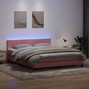 Κρεβάτι Boxspring με Στρώμα & LED Ροζ 180x210 εκ. Βελούδινο