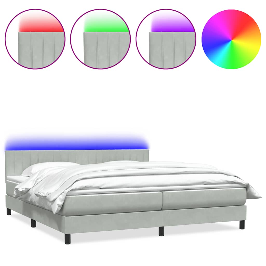 Κρεβάτι Boxspring με Στρώμα & LED ανοιχτό γκρι 200x210 cm Βελούδινο - Pakobazaar