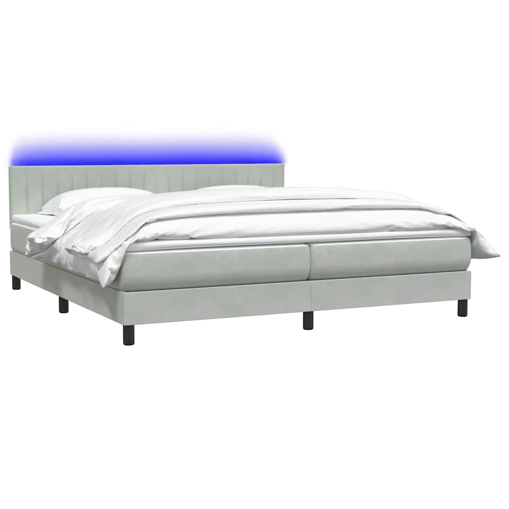 Κρεβάτι Boxspring με Στρώμα & LED ανοιχτό γκρι 200x210 cm Βελούδινο - Pakobazaar