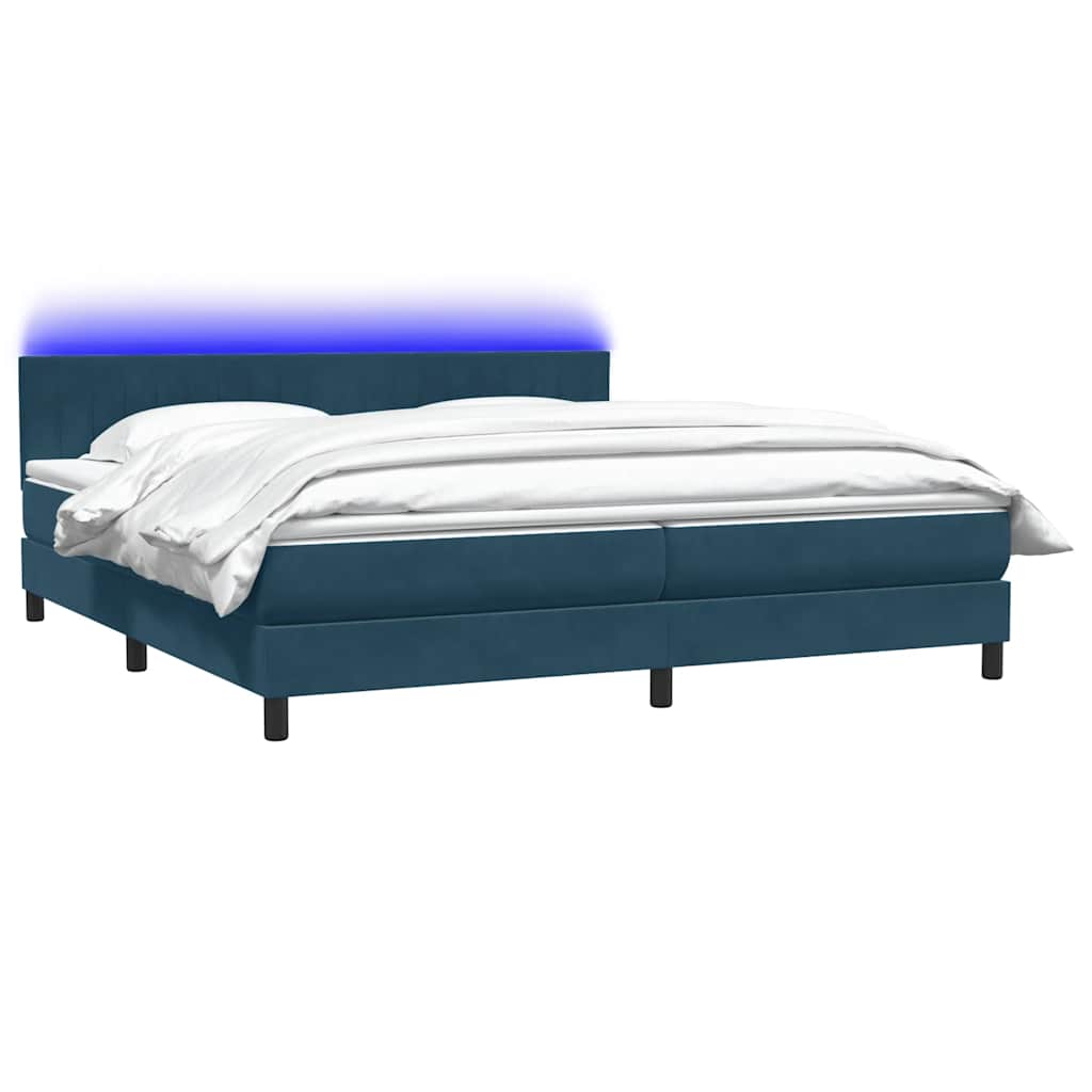 Κρεβάτι Boxspring με Στρώμα & LED Σκούρο Μπλε 200x220 εκ. Βελούδινο