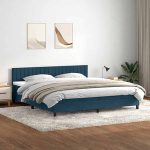 Κρεβάτι Boxspring με Στρώμα & LED Σκούρο Μπλε 200x220 εκ. Βελούδινο - Pakobazaar