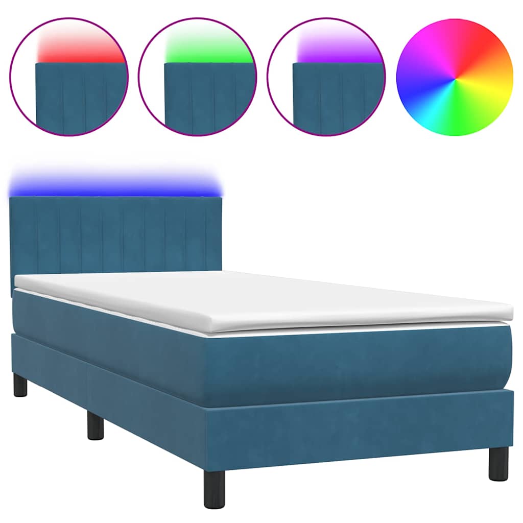 Κρεβάτι Boxspring με Στρώμα & LED Σκούρο Μπλε 80x220 εκ. Βελούδινο
