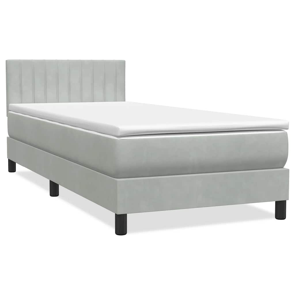 Κρεβάτι Boxspring με Στρώμα & LED ανοιχτό γκρι 90x220 εκ. Βελούδινο - Pakobazaar