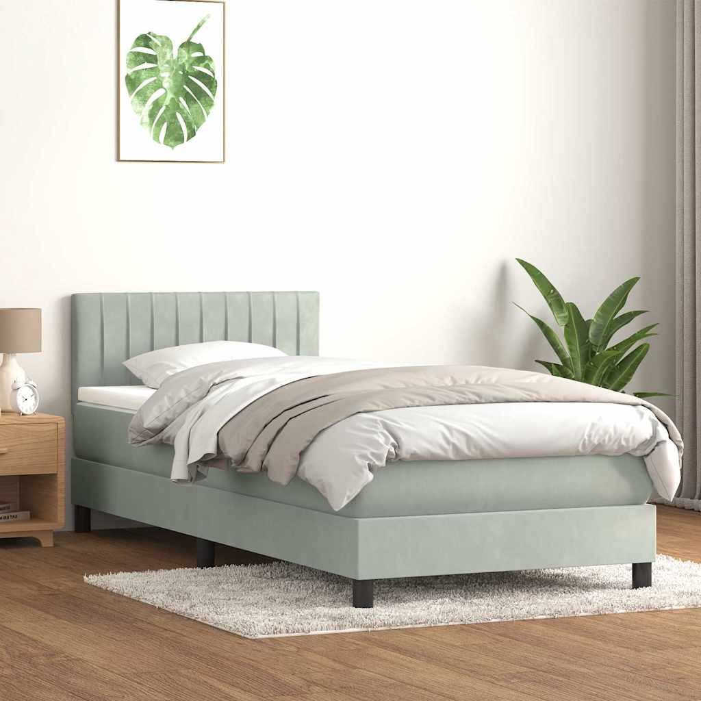 Κρεβάτι Boxspring με Στρώμα & LED ανοιχτό γκρι 90x220 εκ. Βελούδινο - Pakobazaar